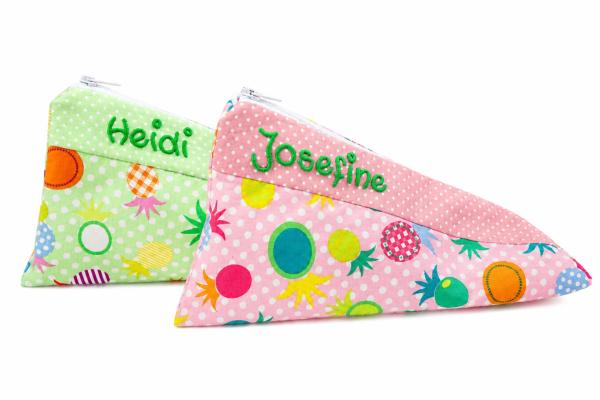Federmäppchen Ananas mit Name in verschiedenen Formen und Farben